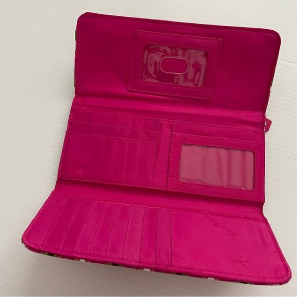 Vera Bradley trifold wallet pink white and green abstract floral pattern - Picture 2 of 5